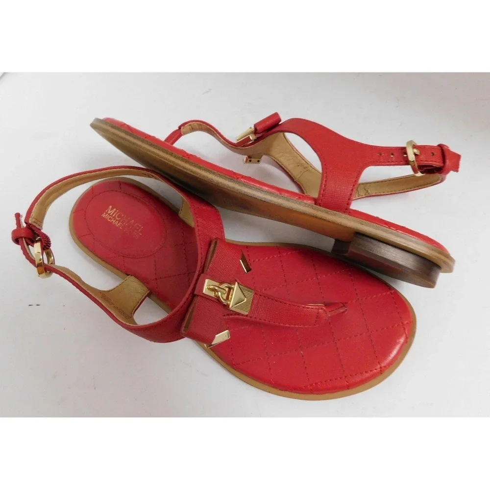 Michael Kors Alice Sandal Red Leather Thong Buckle Locket Size 6 36